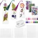 Fuyoooo 176 Pcs Dried Flower Bookmark Making Kit, DIY Bookmark Laminating Pouches with Tassels and Puncher DIY Project Gifts for Women Night Out Craft Book Lovers (Purple,3 Size)