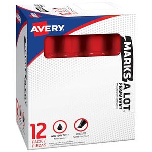 AVERY Marks A Lot Jumbo Chisel Tip Marker, Desk-Style Size, Water and Wear Resistant, 11 Red Markers (24147)