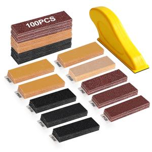 100PCS Professional Micro Detail Sander Kit, 3-in-1 Precision Mini Finger Sander with 60-800 Grit Sandpaper, Small Hand Sanding Blocks Tool for Wood/Furniture/Crafts/Tight Spaces/DIY Projects