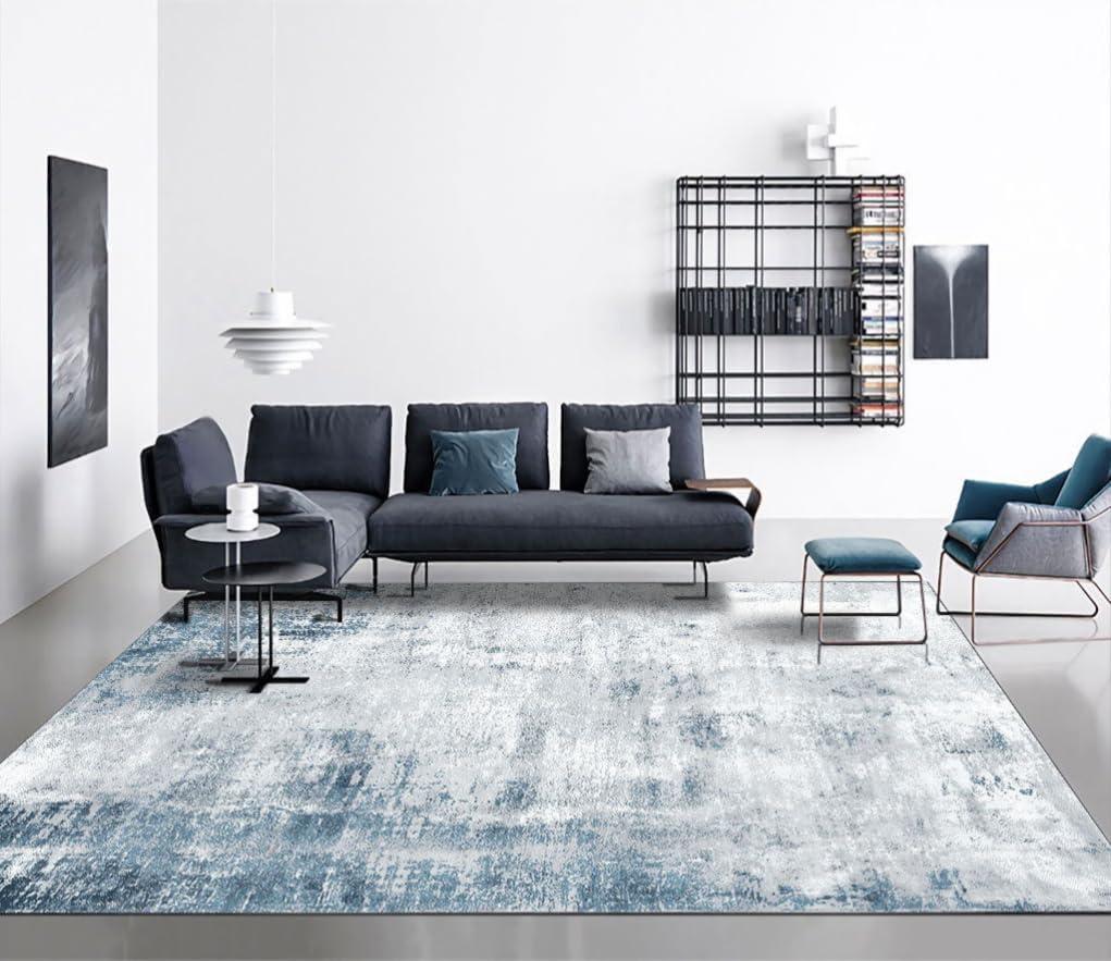 OMERAI Washable Rug 6'x9' Abstract Machine Washable Area Rugs for Living Room Ultra-Thin Non Slip Stain Resistant Modern Carpet for Bedroom Dining Room Office Kitchen (Blue)