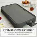 Martha Stewart 12” x 22” Electric Griddle, XL Ceramic Nonstick Flat Top Cooking Surface, Adjustable Temperature Dial, Drip Tray, Dishwasher Safe, 1500W Fast Even Heating, Pancakes & Eggs, Caviar Gray