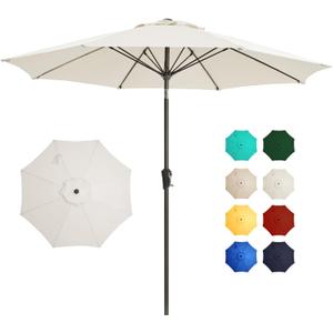 9FT Outdoor Patio Umbrella Outdoor pool Umbrella with Push Button Tilt and Crank, Market Umbrella 8 Sturdy Ribs UV Protection for Garden, Deck, Backyard (White)