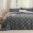 Bedsure Dark Grey King Size Comforter Set, Boho Tufted Bed Set, Checkered Farmhouse-Style Distressed Vintage Bedding, 3 Pieces, 1 Plaid Geometric Comforter and 2 Pillow Shams