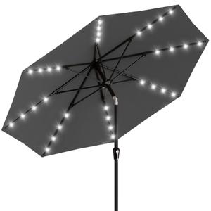 AreShark 9FT Patio Umbrella with Solar Lights, 32 Lighted Pool Umbrella w/Tilt and Crank, Outdoor Market Solar Umbrellas for Garden, Deck, Backyard, Pool and Beach, Gray