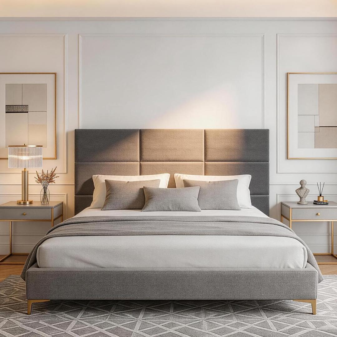 Fromann Upholstered Wall Mounted Headboard for Queen/TXL/King Size Beds, Peel and Stick Headboard 23.6" x 11.8"/PC, Interior Wall Panels for Bedroom Study, Headboards Only (6, Dark Grey)