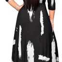 BDAILKA Maxi Dresses for Women Long Dress Casual V-Neck Bohemia Dresses 3/4 Sleeves Women's Elegant Dresses (Black, S)