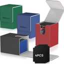 Mlikero 4 Pack Card Deck Box, Commander Deck Box Holds 400+ Single Sleeved Cards with 4 Dividers, Leather Magnetic Card Box Fit for MTG, TCG (4 Colors)