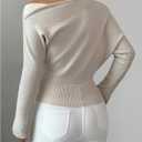 WDIRARA Women's Asymmetrical Neck Sweater Long Sleeve Pullover Knit Tops (Beige, M)