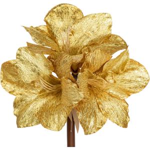 Briful Amaryllis Artificial Christmas Flower Stems, 19.7" Gold Glitter Faux Amaryllis with Detachable Heads for Xmas Home Party Wedding Bouquet Vase Arrangement Decor