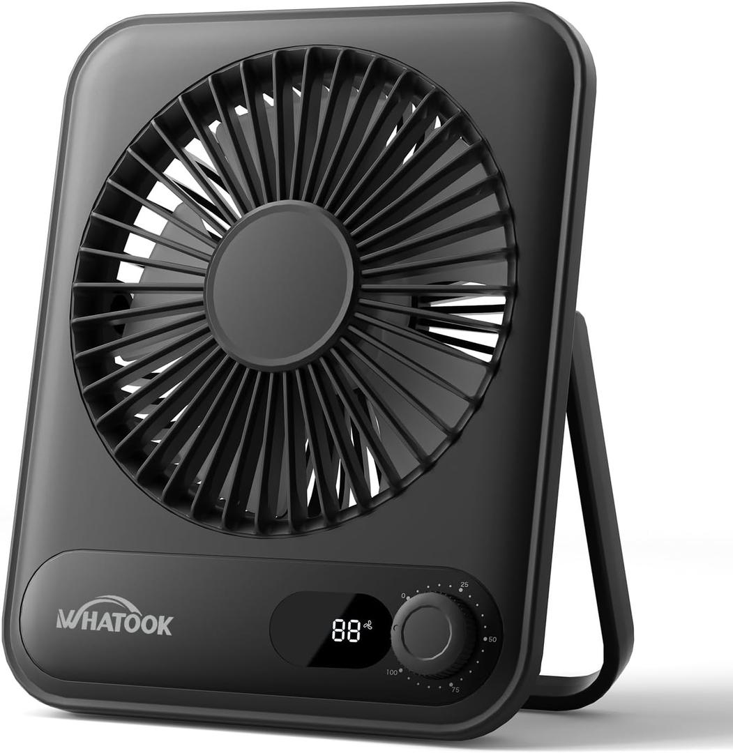 Small Desk Fan Personal Fans: 2000mah 10 Hours Battery Office Quiet Mini Desktop Fan Portable Rechargeable Travel Essentials (Black)