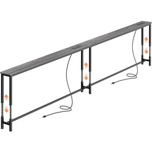Huuger 110.2 Inch Sofa Table with Power Outlets, 23.9-34.4 Height Adjustable Range, Behind Couch Table with USB-C Ports, Sofa Tables Narrow Long, Skinny Console Table, for Small Spaces, Grey