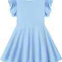 Toddler Girls Cotton Dress Double Flutter Sleeve Baby Tie Back Dress Kids Casual Ruffle Dresses (Purple)