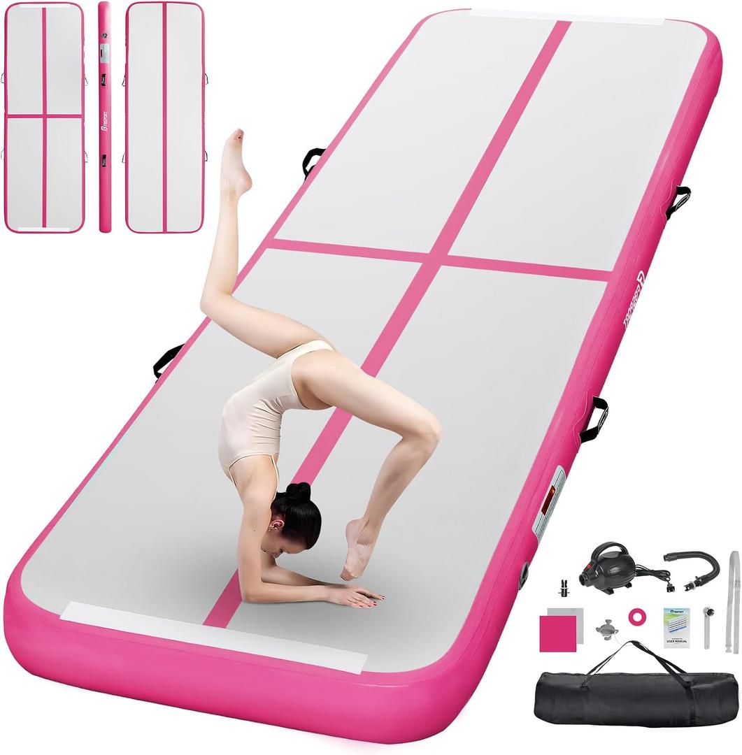 FBSPORT Inflatable Air Gymnastics Mat Training Mats 4 inches Thickness Gymnastics Tracks for Home Use/Training/Cheerleading/Yoga/Water with Pump