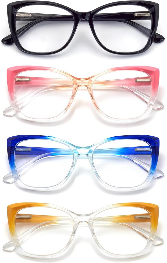 3-Pack Reading Glasses for Women Style Frame Spring Hinge Clear Lens Readers Glasses A04: 4 Colors Mix, 4.0 x