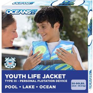 Oceans 7 US Coast Guard Approved Life Jacket for Infant, Kids, Youth,  Type II & III Vest, Personal Flotation Device (Blue/White  Youth)