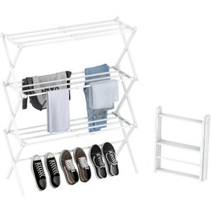 Foldable Drying Rack Clothing, 3-Tier Clothes Drying Rack Use for Indoor & Outdoor Antirust Laundry Drying Rack Collapsible White 28" L x 35" H x 10" W