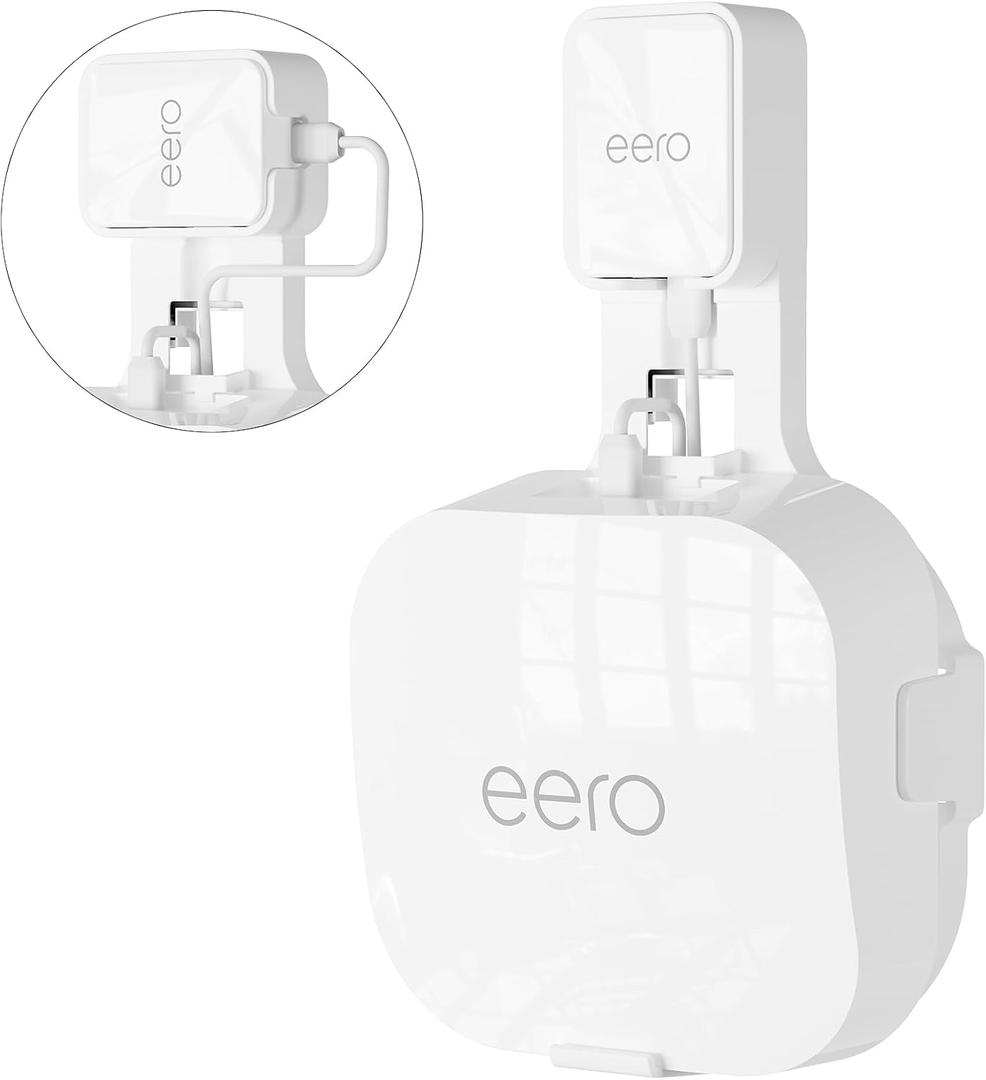 Relassy Wall Mount Holder for eero 6e/6, Outlet Stand Bracket Compatible with eero 6 Mesh Wi-Fi System Extender Router (1 Pack), No Messy Wires, Space Saving
