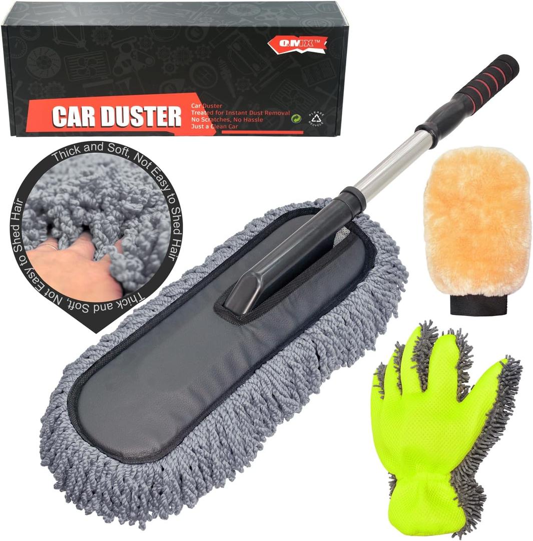 Ultimate Car Duster - The Best Microfiber Multipurpose Duster - Pollen Removing - Exterior or Interior Use - Lint Free - Long Unbreakable Extendable Handle (Premium Car Duster 2 Piece Set)