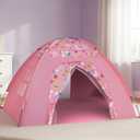 Kids Play Tent, Extra Large Unicorn Playhouse for Girls, 70"x45"x43" Pink Kids Playhouse with Cute Ice Cream & Fruit Prints, Foldable Indoor Play Space, Tunnel-Ready Design, Easy Setup Gift Idea