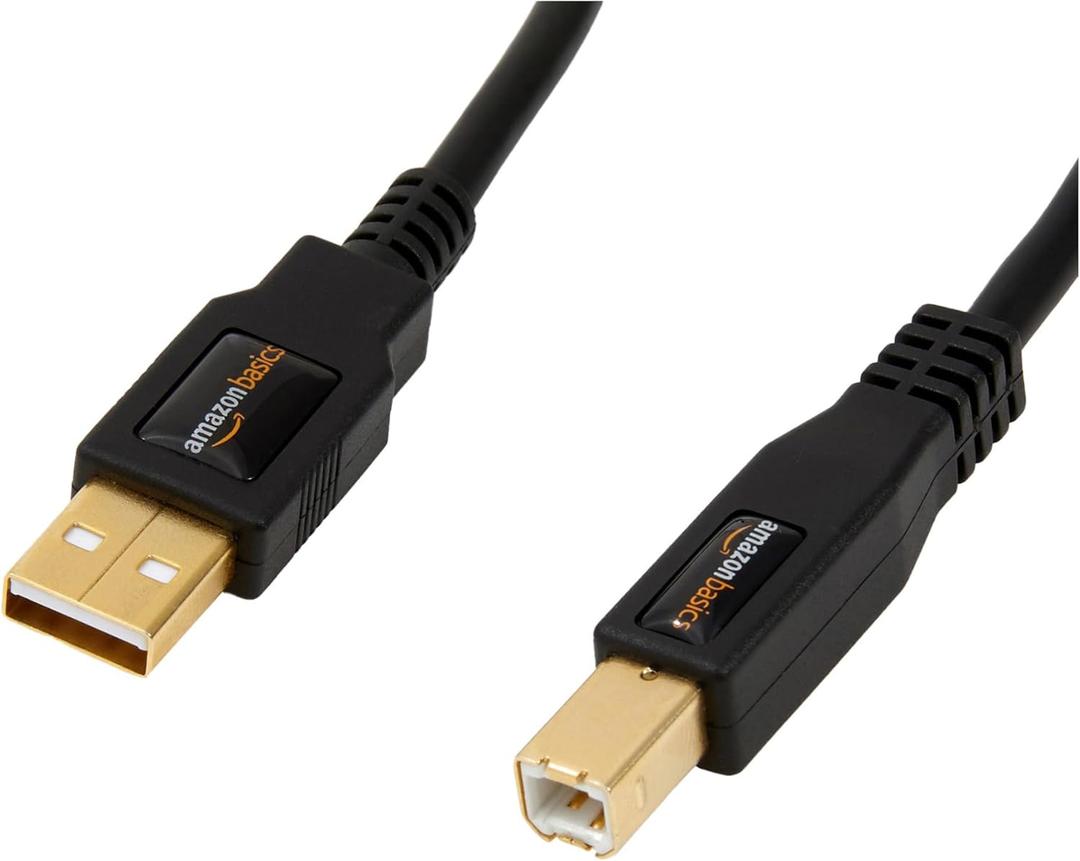 Amazon Basics USB-A to USB-B 2.0 Cable for Printer or External Hard Drive, Gold-Plated Connectors, Black, 10 Foot