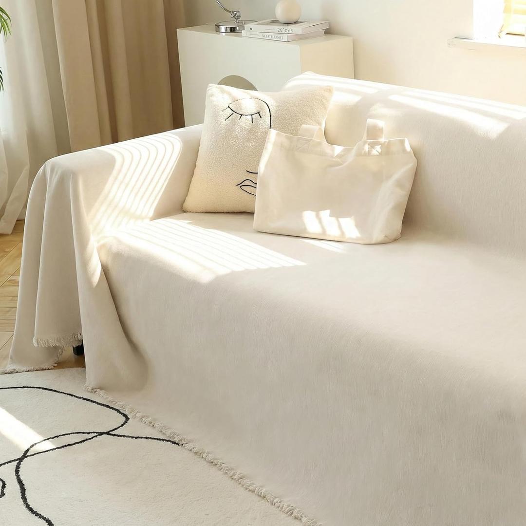 MEETSKY Couch Cover Sofa Covers Couch Covers for 3 Cushion Couch Sofa Pet Friendly, L Shaped Sectional Sofa Covers Washable Simply Put Sofa Throw Cover for Dogs, 91" x 134", Beige