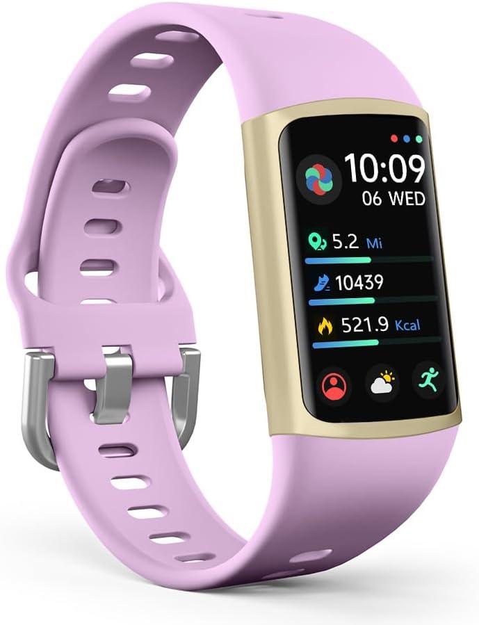 FITVII FINO 2 Slim Fitness Tracker, Smart Watch with Blood Oxygen, Sleep Monitor, 24/7 Heart Rate & Blood Pressure, IP68 Waterproof Health Activity Trackers with Calories Step Counter for Women Men (Purple)