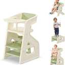 hoopyosms 3-in-1 High Chair for Babies Kids Convertible HighChair Toddlers Adjustable Height Kitchen Step Stool for Sink Kids Chair Removable Tray Ideal for Dining Kitchen and Bathroom Use, Green