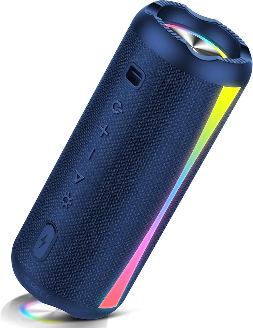 Portable Bluetooth Speaker, 2026 Bluetooth Wireless Speaker 5.4 with RGB Lights, 20H Playtime with Deep Bass, IP7 Waterproof, TWS Pairing, Portable Speaker for Travel/Party/Home/Gifts, Blue