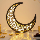 Yookeer Crescent Moon Lamp Wooden Eid Table Night Light Decor