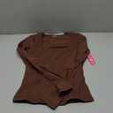 PUMIEY Long Sleeve Shirts for Women Dupes T Shirts Womens Fashion Going Out Tops Fall Outfits Brown Basic Tee, Chocolate, X-Small