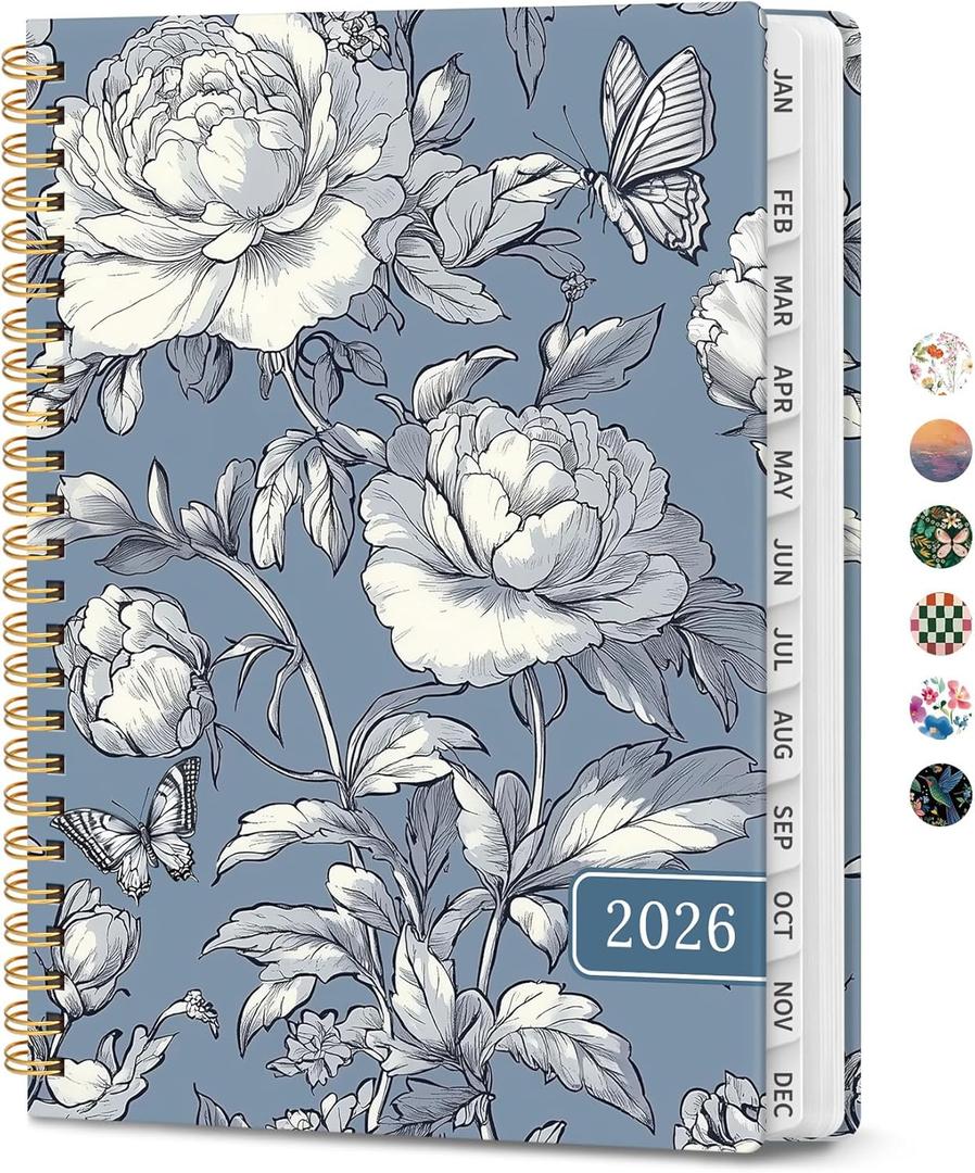 2026 Planner, Weekly and Monthly Calendar Planner for Women, Jan 2026 - Dec 2026, Hardcover Planning Agenda book with Tabs, Spiral Bound, Inner Pocket, Perfect for School Office Supplies, 6.3" x 8.5" - Butterfly Peony