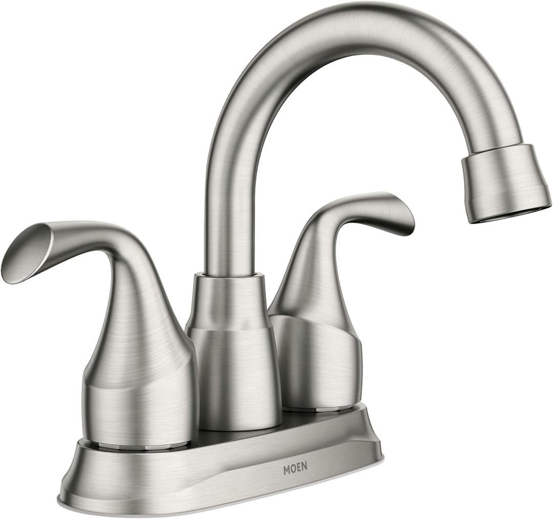 Moen Idora Spot Resist Brushed Nickel Two-Handle Centerset Bathroom Sink Faucet with Drain Assembly, 84115SRN