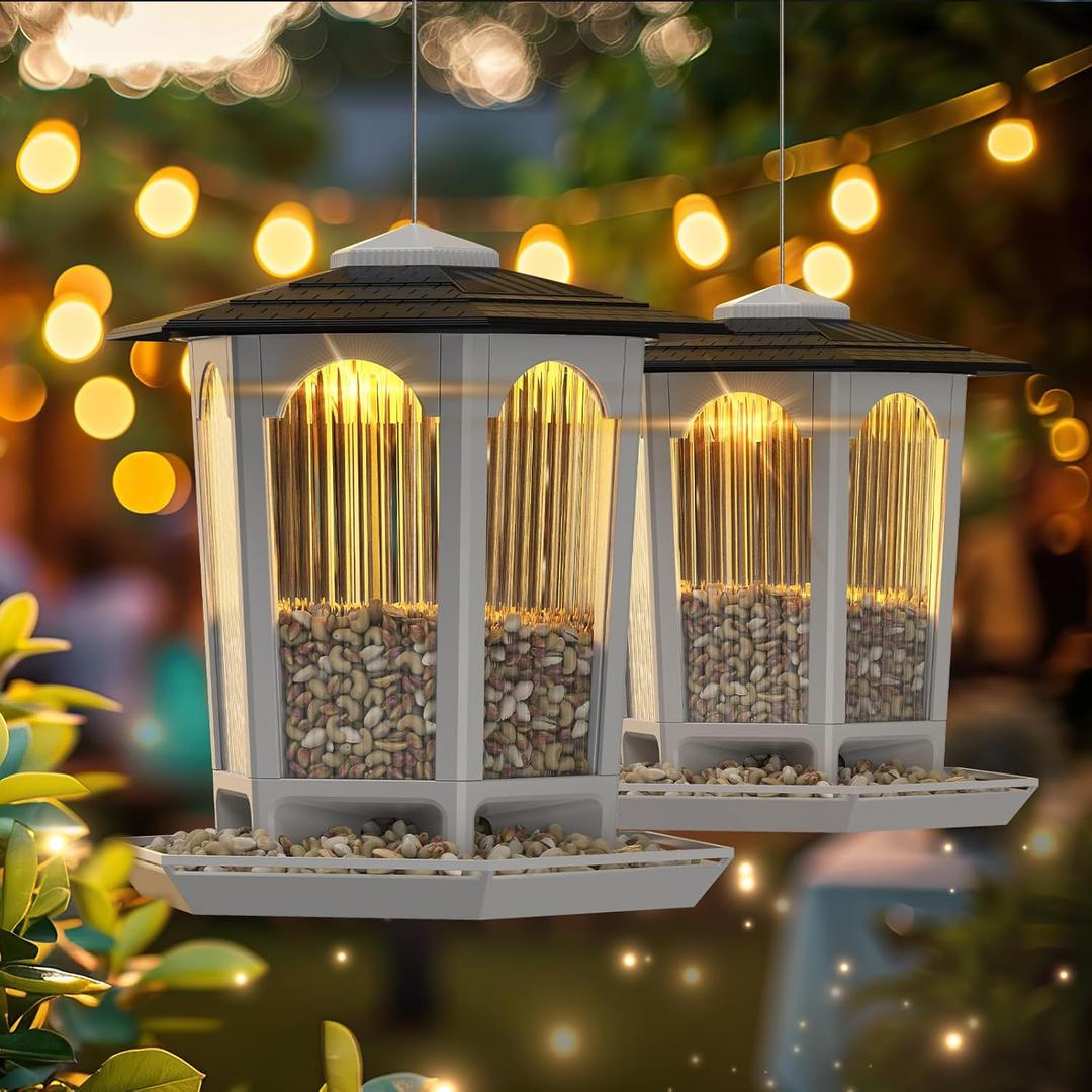 2 Pack Solar Bird Feeders for Outdoors Hanging - Attract Wild Birds & Cardinals, Elegant Minimalist Design, Garden Dcor, Unique Gift