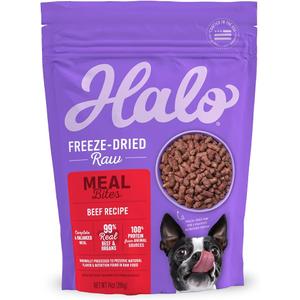 Halo Freeze-Dried Raw Dog Food, Beef Recipe Meal Bites, Grain Free Real Meat Nutrition & Natural Energy, 100% Animal Protein Source for Adult Dogs, 14 oz Bag