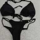 MIKETAI Sexy Bikinis for Women 2 Piece Bikini Spaghetti Strap Swimsuits Solid Color Bathing Swimwear Triangle Bathing Suit (US, Small Black)