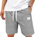 Men's Corduroy Shorts Casual Elastic Drawstring Lightweight Summer Beach Shorts with Pockets (Gray, S)
