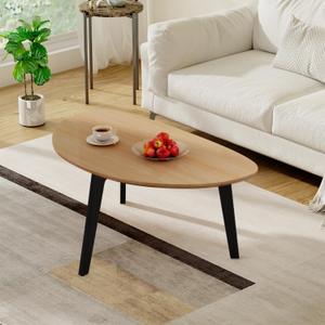 WDSHIYI Wood Coffee Table Small Oval Coffee Tables Mid Century Modern Chic for Small Spaces Living Room, Natural Wooden Texture,Triangle Tabletop, Assembly