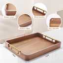 Acacia Wood Serving Tray with Handles, 17x13 Inch Ottoman Tray for Coffee Table, Candle Display, Breakfast in Bed, Large Wooden Decorative Tray with Non-Slip Pads, for Kitchen, Dining, Home Decor