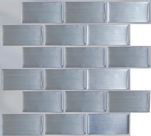 Peel and Impress - Easy DIY Peel and Stick Adhesive Backsplash Tiles, 24002 Steel Subway, 11.25" x 10" (4 Tiles)