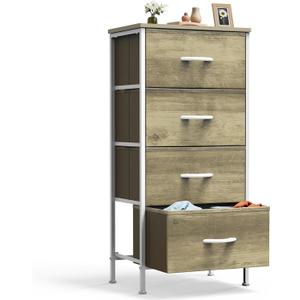 DUMOS Night Stand with 4 Fabric Drawers, Bedside Table for Bedroom, 11.8"D x 17.7"W x 37.4"H