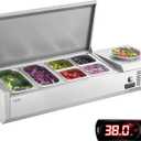 VEVOR Refrigerated Condiment Prep Station, 130 W Countertop Refrigerated Condiment Station, with Two 1/3 Pans & Four 1/6 Pans, 304 Stainless Body and PC Lid, Sandwich Prep Table with Stainless Guard
