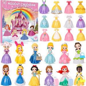 Christmas Advent Calendar Princess Toy - Princess Deformation Toy Christmas Countdown Calendars Princess Transformable Toys for Girls Xmas Gifts Play Party Favor