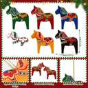 Dala Horse Swedish Christmas Decorations 6 PCS Double-Sided Wooden Dala Horse Ornament for Home Christmas Tree,Table,Wall, Party Gift