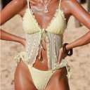 SOLY HUX Women's Lace Tankini Swimsuits Frill Tie Side Two Piece Bathing Suit Beachwear (Yellow, M)