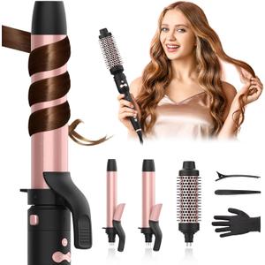 Automatic Rotating Curling Iron Set, 3 in 1 Dual Voltage Ceramic Wand with 1" 1.25" 1.5" Barrels, Ionic Technology, 3 Heat Settings, Fast Heating for Beach Waves & Travel