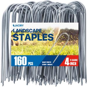 Landscape Staples U4Inch 160Pack,Galvanized Garden Stakes Yard Stakes Garden Staples Prefect for Weed Barrier Fabric,11 Gauge Landscape pins for Tent,Balloons, Irrigation Tube.
