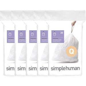 simplehuman Code Q 100 Count, Dispenser Pack Custom Fit Liners, Drawstring Trash Bags, 50-65 Liter / 13-17 Gallon, White