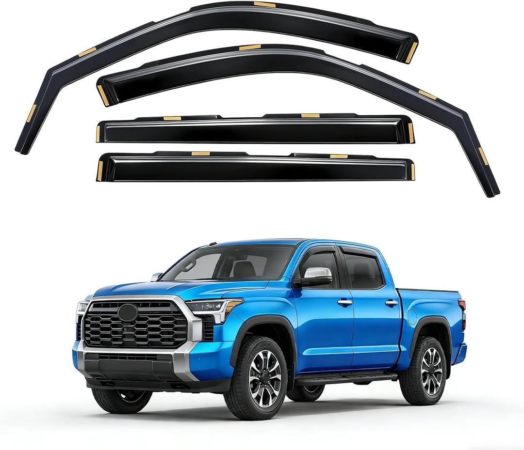 in-Channel Rain Guards Compatible with Toyota Tundra CrewMax 2022-2025 Full Size Shatterproof Heavy-Duty Side Window Deflectors, Window Visor -Black, 4 PCS