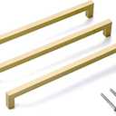 10 Pack 10 Inch Hole Center Gold Square Kitchen Cabinet Pulls Stainless Steel Brushed Gold Cabinet Handles Drawer Handles Dresser Hardware