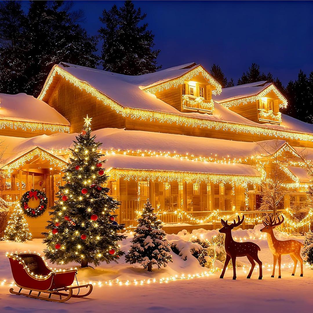 32.8ft 400 LED Icicle String Lights, 8 Modes Waterproof Icicle Christmas Lights Outdoor with Memory Function, Curtain Fairy Lights Hanging Decor for Home, Party, Christmas & Halloween (Warm White)